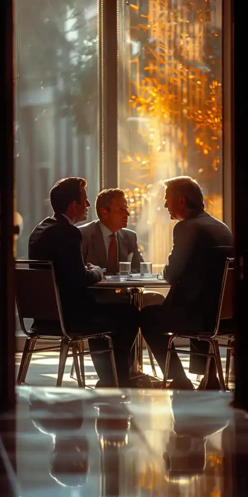 Pratiques commerciales, réunion d'affaires, échanges professionnels, ambiance moderne et élégante, réunion de haut niveau, cadre d'entreprise.